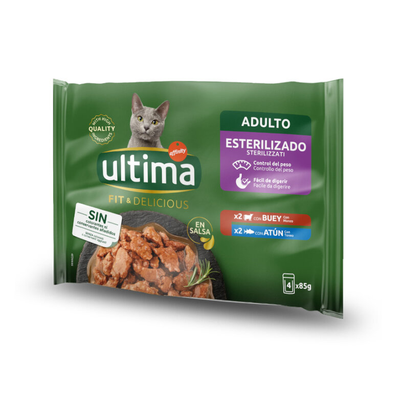 4 saquetas x 85 g Ultima Fit Delicious Boi e atum saquetas em molho para gatos,  Imagem número 1 4 saquetas x 85 g Ultima Fit Delicious Boi e atum saquetas em molho para gatos, , large Imagem número 1
