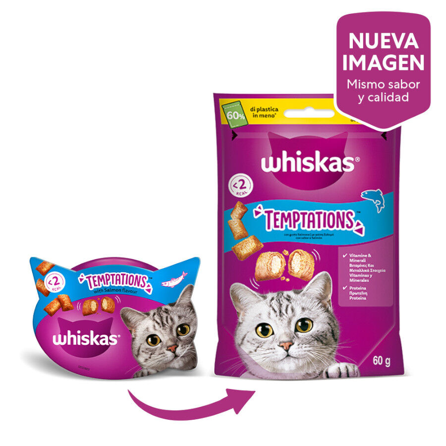 60 g Whiskas Temptations Snacks Salm&atilde;o para Gatos&nbsp;, , large Imagem n&uacute;mero 2