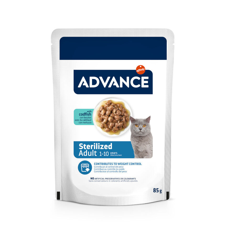 12 saquetas x 85 g (9 + 3 gratis!) Advance Sterilized Adult Bacalhau saquetas para gatos, , large Imagem n&uacute;mero 1
