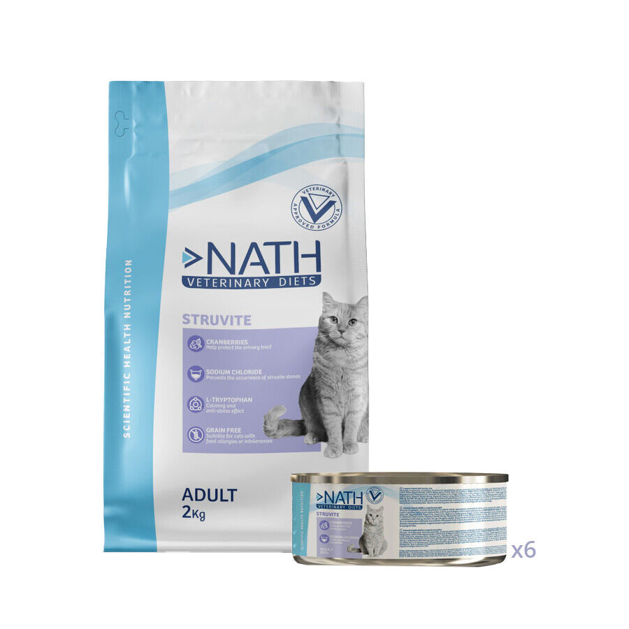 2 kg + 6 latas x 200 g Pack Nath Struvite - ra&ccedil;&atilde;o e alimento h&uacute;mido para gato, , large Imagem n&uacute;mero 1