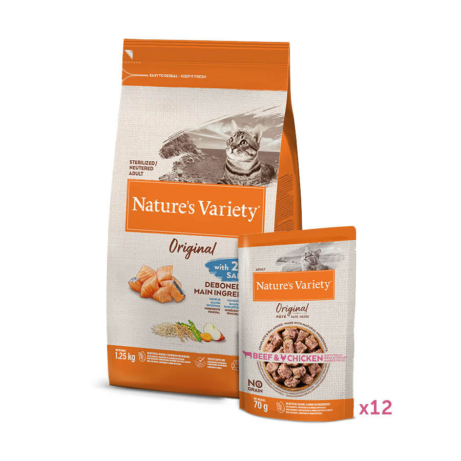 Pack Comida Gatos Esterilizados Original Salm&oacute;n Nature's Variety Imagem n&uacute;mero 1