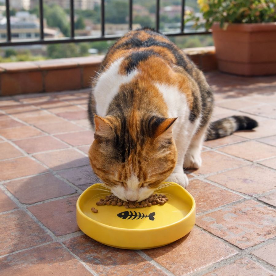 Leeby Comedouro de Cer&acirc;mica Amarelo com Orelhinhas para gatos, , large Imagem n&uacute;mero 1