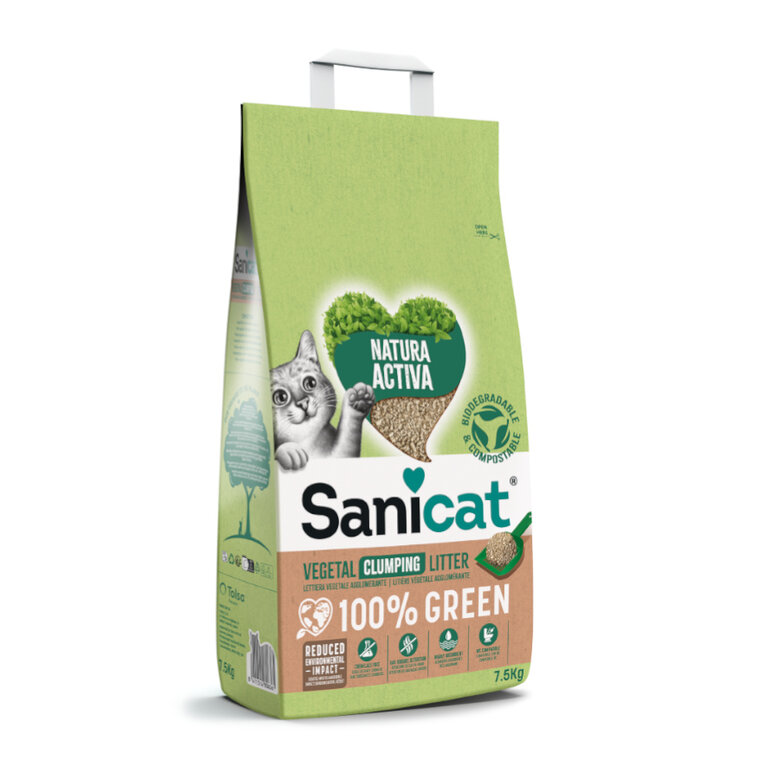 2.5 kg Sanicat Natura Activa 100% Green Areia Vegetal para gatos,  Imagem número 1 2.5 kg Sanicat Natura Activa 100% Green Areia Vegetal para gatos, , large Imagem número 1