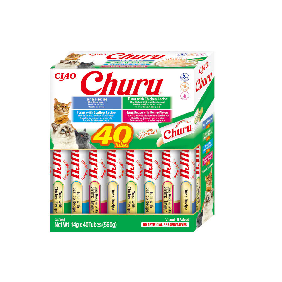 40 saquetas x 14 g Churu Variedades de Atum e Marisco Snack L&iacute;quido para gatos, , large Imagem n&uacute;mero 1