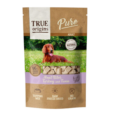True Origins Snacks Pure Adult Freeze Dried Peru e Atum para cães