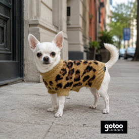Gotoo Camisola de Malha com Padr&atilde;o Leopardo para c&atilde;es