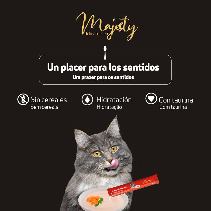 6 saquetas x 15 g Majesty Salm&atilde;o com Frango snack l&iacute;quido para gatos, , large Imagem n&uacute;mero 5