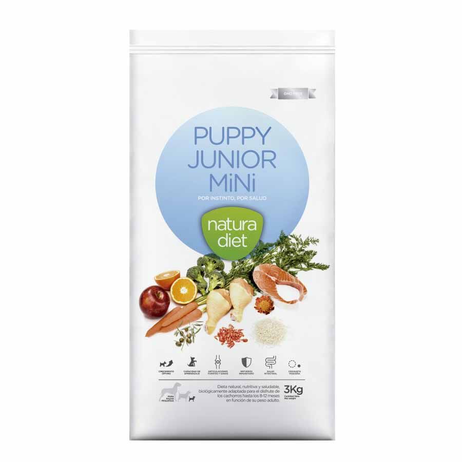 Natura Diet Puppy Junior pollo alimento para cachorros de raza mini 3kg Imagem n&uacute;mero 1