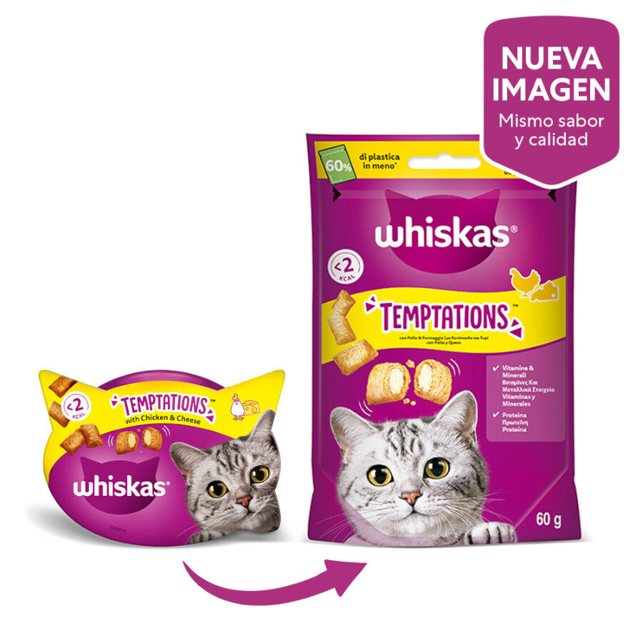 60 g Whiskas Temptations Snacks Frango e Queijo para Gatos&nbsp;, , large Imagem n&uacute;mero 2