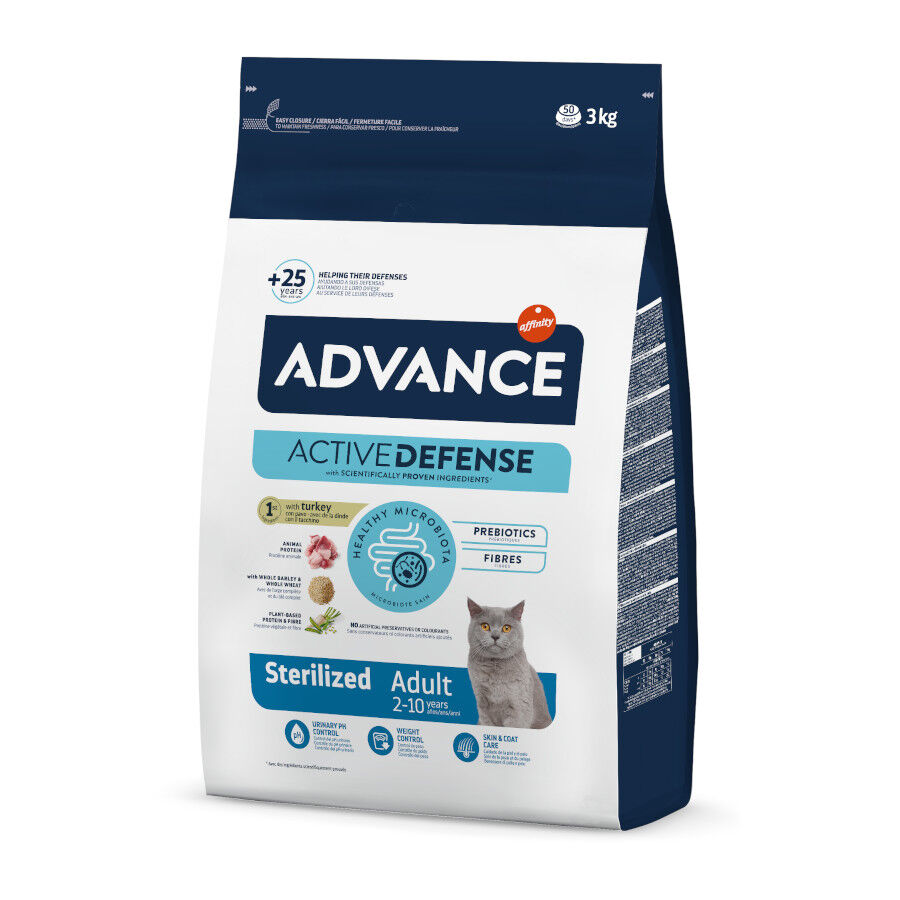 3 kg Advance Active Defense Adult Sterilized Peru e Cevada ra&ccedil;&atilde;o para gatos, , large Imagem n&uacute;mero 1