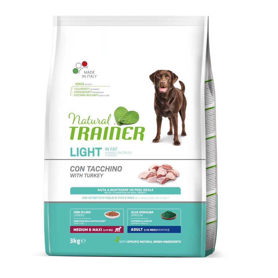 3 kg Natural Trainer Adult Light in Fat Medium & Maxi Ra&ccedil;&atilde;o de peru para c&atilde;es, , large Imagem n&uacute;mero 2