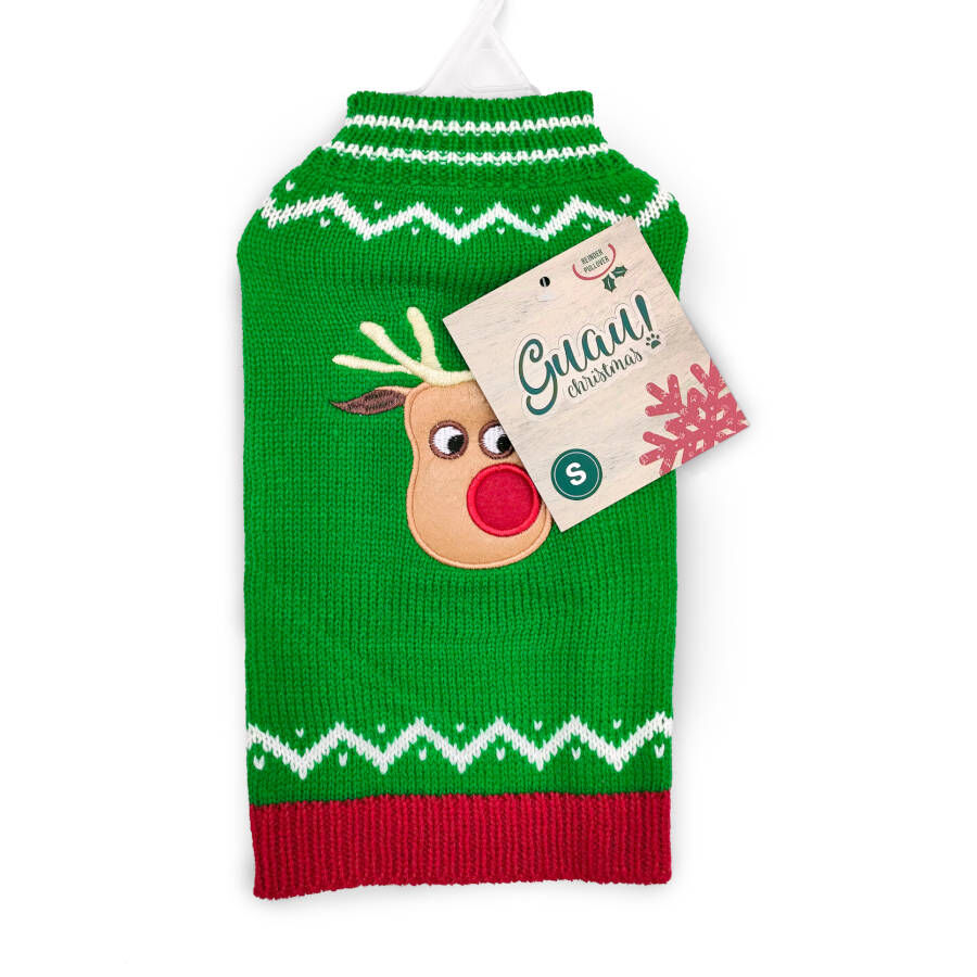 Guau Christmas Camisola de Natal Verde de Rena para c&atilde;es, , large Imagem n&uacute;mero 1