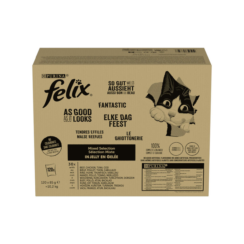120 saquetas x 85 g Felix Fantastic Seleção de Sabores em Gelatina Saquetas para gatos,  Imagem número 2 120 saquetas x 85 g Felix Fantastic Seleção de Sabores em Gelatina Saquetas para gatos, , large Imagem número 2