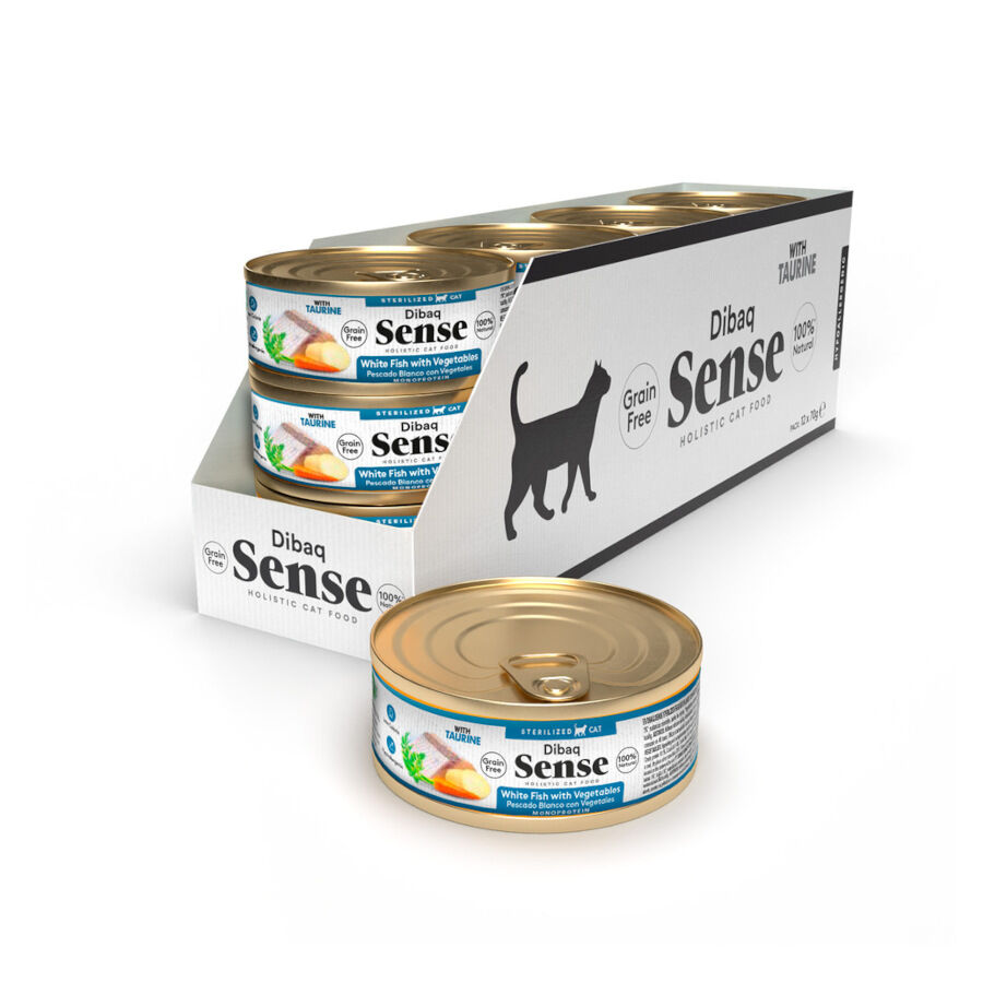 70 g Lata de peixe branco sem gr&atilde;os esterilizados Dibaq Sense com vegetais para gatos, , large Imagem n&uacute;mero 2