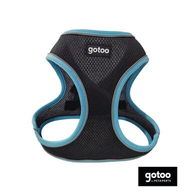 Gotoo Peitoral ajustável de malha turquesa/preto para cães