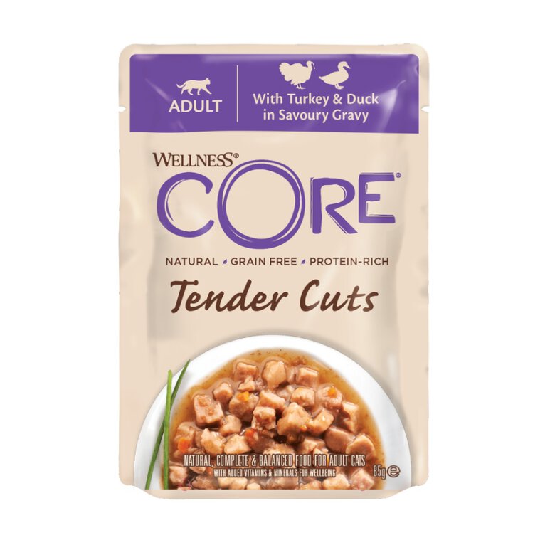 85 g Wellness Core Tender Cuts frango e peru saquetas para gatos,  Imagem número 1  85 g Wellness Core Tender Cuts frango e peru saquetas para gatos, , large Imagem número 1