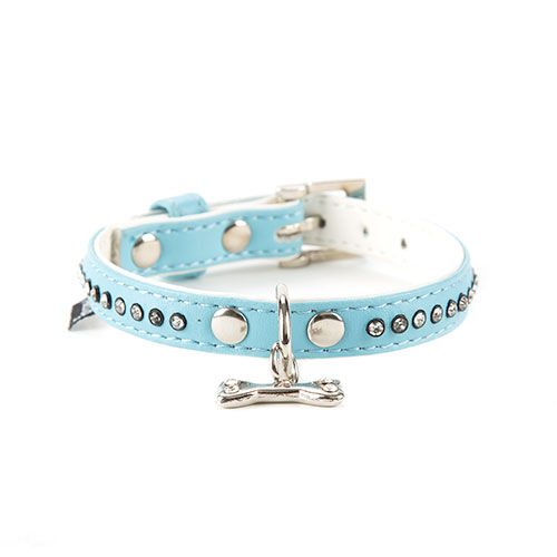 Freedog Collar perros de polipiel azul con strass Imagem n&uacute;mero 1
