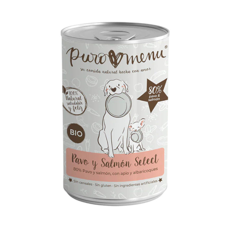 400 g Puromenu Lata de peru e salm&atilde;o Bio para c&atilde;es, , large Imagem n&uacute;mero 1
