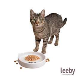 Leeby Comedouro de Cer&acirc;mica Branco com Orelhinhas para gatos