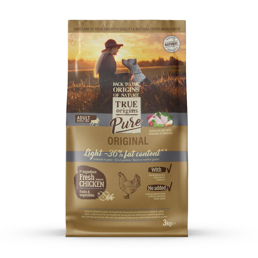 3 kg True Origins Pure Adult Medium Maxi Light Ra&ccedil;&atilde;o para c&atilde;es, , large Imagem n&uacute;mero 1
