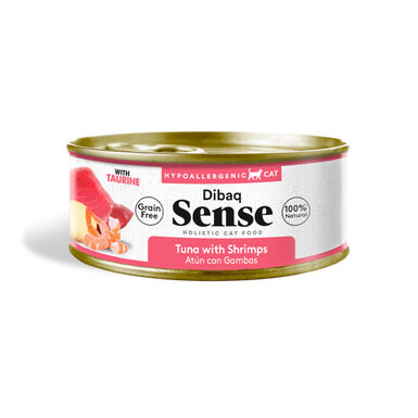Lata de atum e camarão adulto sem grãos esterilizados Dibaq Sense para gatos
