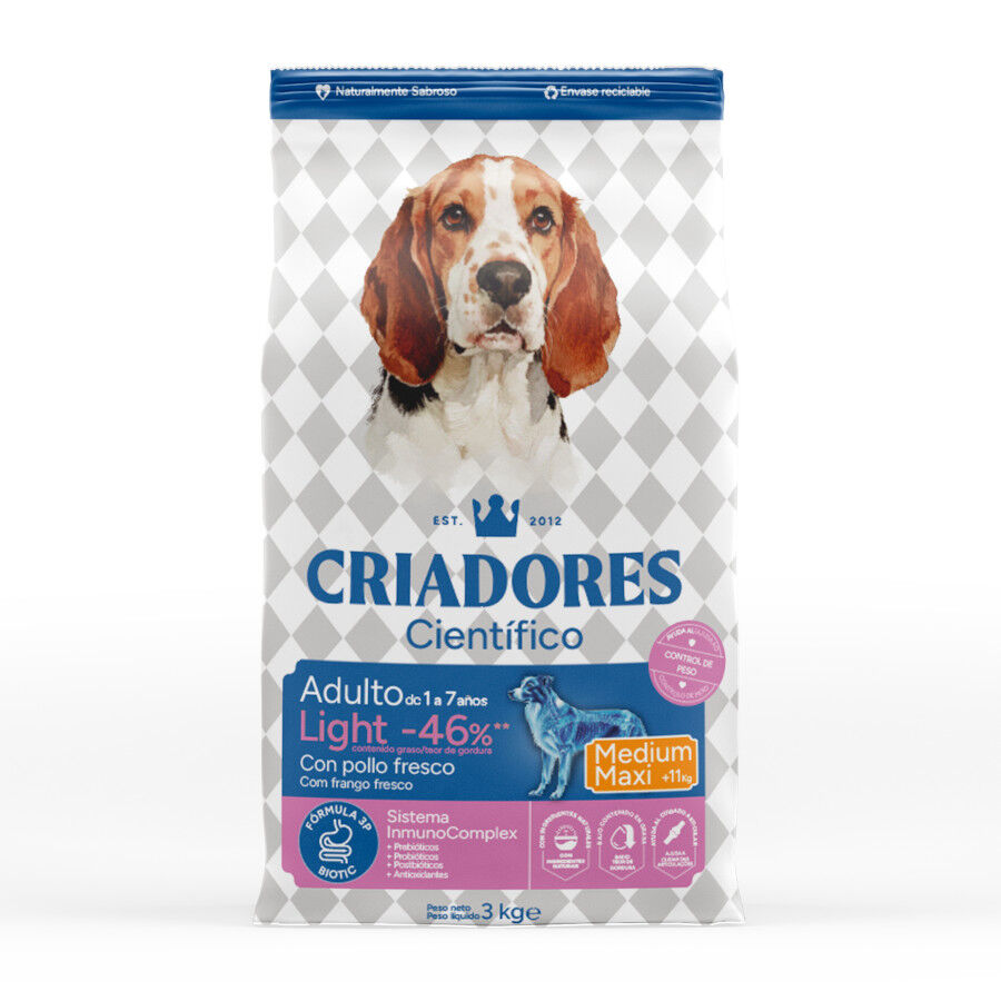 3 kg Criadores Cient&iacute;fico Light -46% conte&uacute;do gordo Adulto Medium-Maxi Ra&ccedil;&atilde;o de frango para c&atilde;es, , large Imagem n&uacute;mero 1