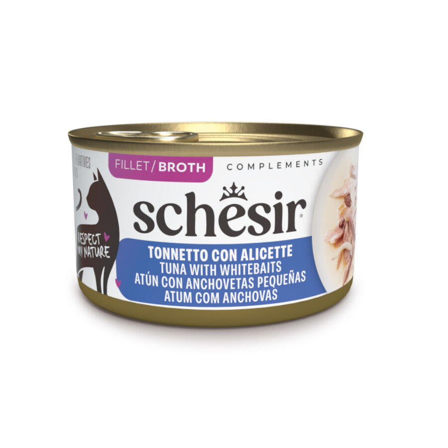 Schesir Comida h&uacute;mida de filetes de atum com anchovas em lata para gatos, , large Imagem n&uacute;mero 1
