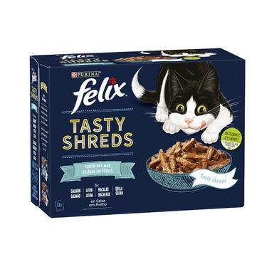 Felix Tasty Shreds Festa do Mar Filetes em molho saquetas para gatos – Pack