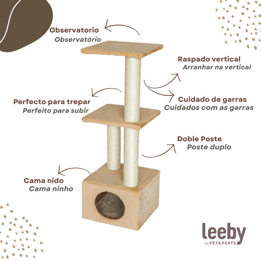 Leeby Colette DoubPost torre arranhadora com cama nido bege para gatos, , large Imagem n&uacute;mero 3