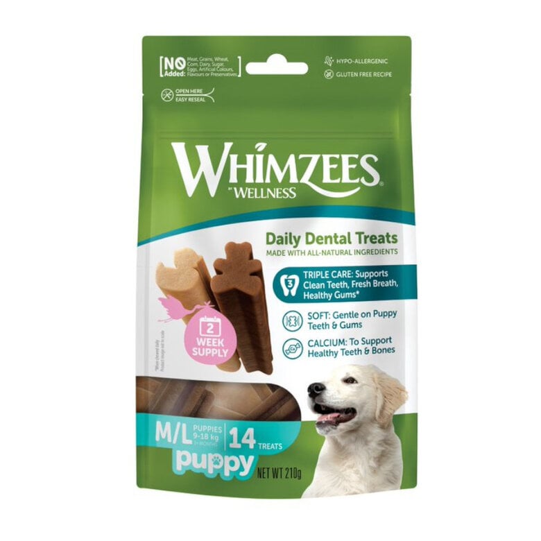 14 sticks Whimzees Puppy M/L Snacks Dentários Naturais para cachorros,  Imagem número 1 14 sticks Whimzees Puppy M/L Snacks Dentários Naturais para cachorros, , large Imagem número 1