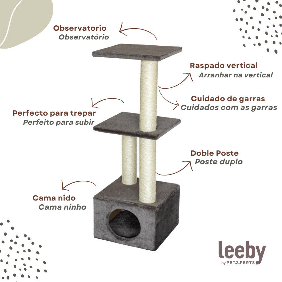Leeby Colette DoubPost torre arranhadora com cama nido cinzenta para gatos, , large Imagem n&uacute;mero 3