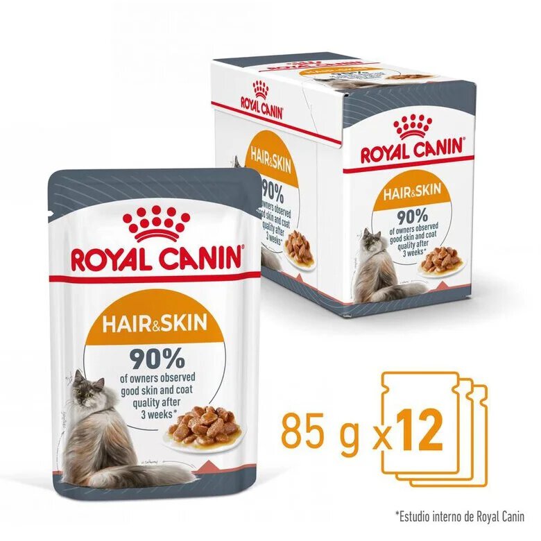 85 g Royal Canin Hair and Skin alimento húmido em molho saquetas para gatos,  Imagem número 4 85 g Royal Canin Hair and Skin alimento húmido em molho saquetas para gatos, , large Imagem número 4