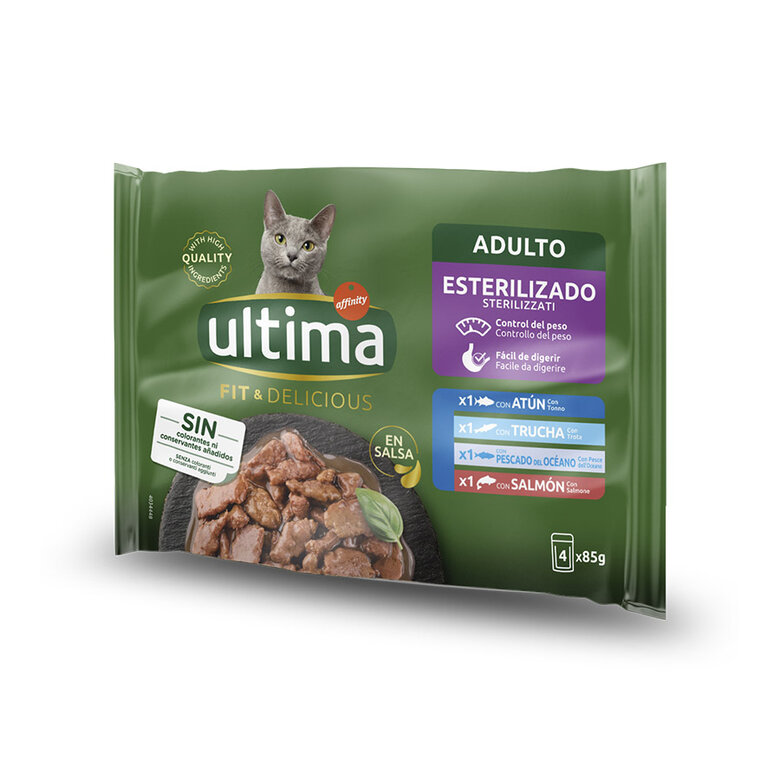 4 saquetas x 85 g Ultima FiteDelicious Peixe saquetas para gatos,  Imagem número 1 4 saquetas x 85 g Ultima FiteDelicious Peixe saquetas para gatos, , large Imagem número 1
