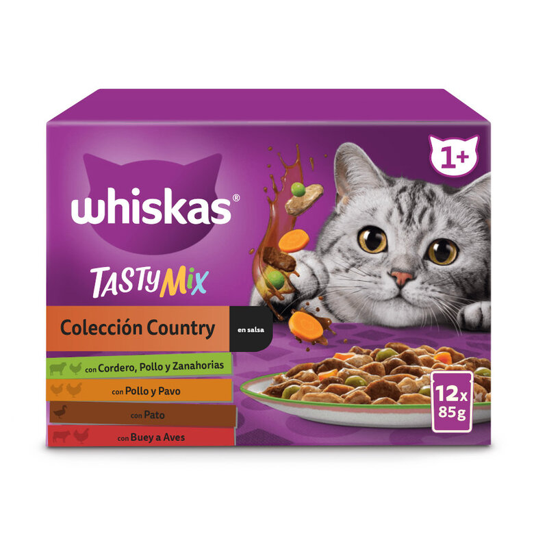 12 saquetas x 85 g Whiskas Tasty Mix Country Patê em molho saquetas para gatos,  Imagem número 1 12 saquetas x 85 g Whiskas Tasty Mix Country Patê em molho saquetas para gatos, , large Imagem número 1