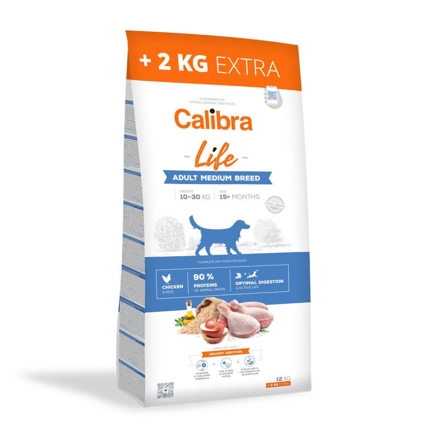 14 kg (12 + 2 kg gr&aacute;tis!) Calibra Life Adult Medium Ra&ccedil;&atilde;o de frango para c&atilde;es m&eacute;dios, , large Imagem n&uacute;mero 1
