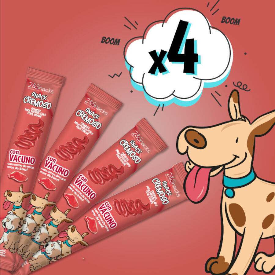 4 saquetas x 15 g 2&Snacks Snacks cremosos de carne bovina para c&atilde;es, , large Imagem n&uacute;mero 2