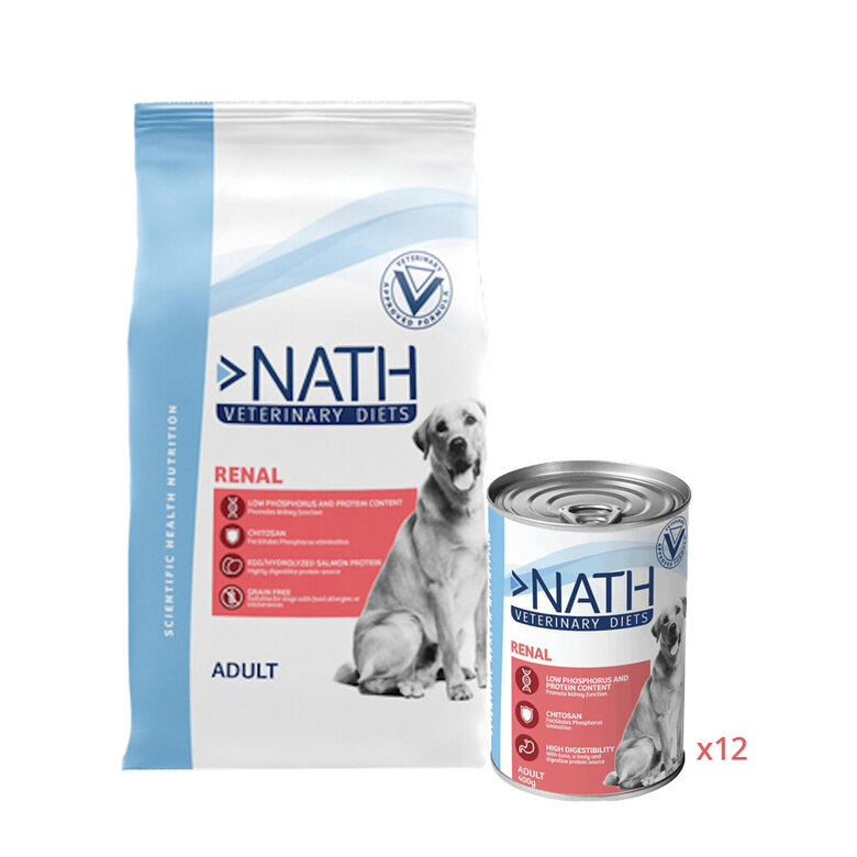 12 kg + 12 latas x 400 g Pack Nath Renal - ração e alimento húmido para cão Pack poupança!,  Imagem número 1 12 kg + 12 latas x 400 g Pack Nath Renal - ração e alimento húmido para cão Pack poupança!, , large Imagem número 1