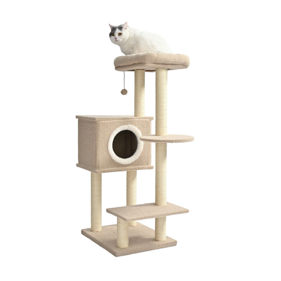 Leeby Boucle Collection &aacute;rvore arranhadora com cama nido e brinquedo para gatos, , large Imagem n&uacute;mero 4