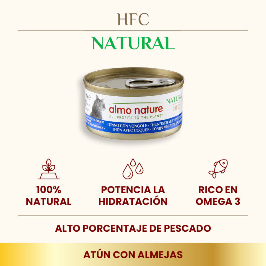 70 g Almo Nature HFC Natural Atum e Am&ecirc;ijoas lata para gatos, , large Imagem n&uacute;mero 2