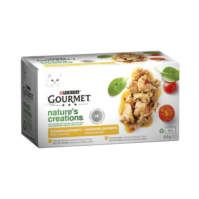 4 latas x 85 g Purina Gourmet Nature's Creations Mini Filetes de Carne,  Imagem número 1 4 latas x 85 g Purina Gourmet Nature's Creations Mini Filetes de Carne, , large Imagem número 1