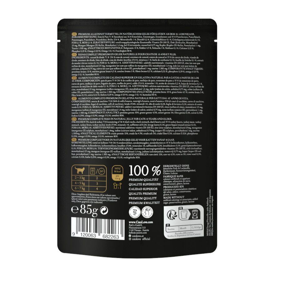 85 g Cat&rsquo;s Love Senior Pato em Gelatina saquetas para gatos, , large Imagem n&uacute;mero 2