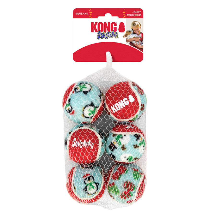 Kong Holiday Squeakair Bola de t&eacute;nis para c&atilde;es - pack 6, , large Imagem n&uacute;mero 2