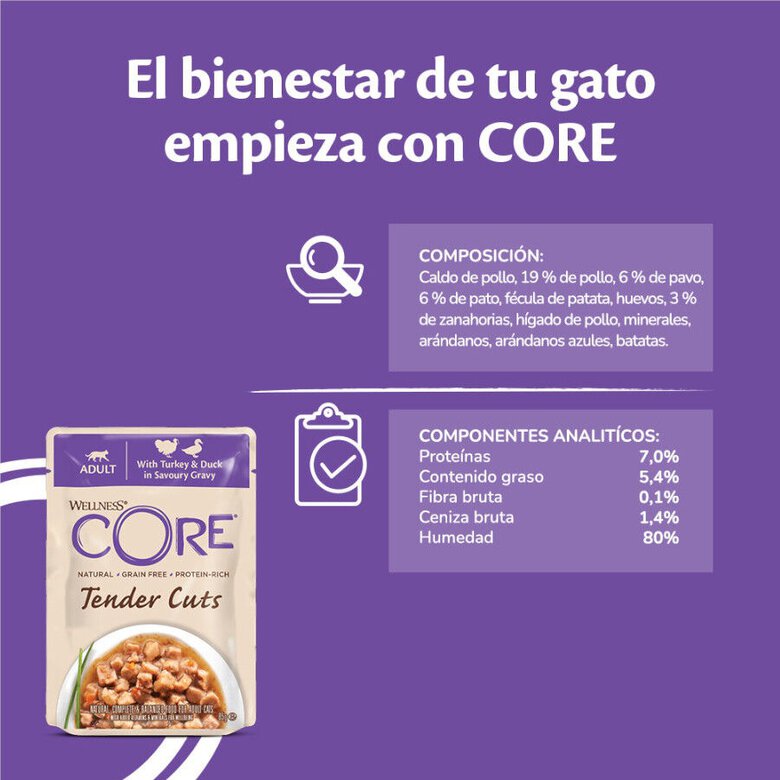 85 g Wellness Core Tender Cuts frango e peru saquetas para gatos,  Imagem número 4  85 g Wellness Core Tender Cuts frango e peru saquetas para gatos, , large Imagem número 4