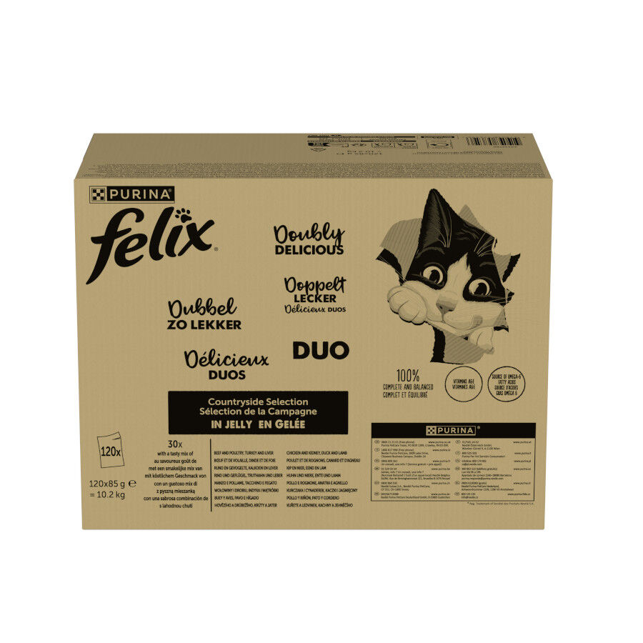 120 saquetas x 85 g Felix Duo Mix Comida h&uacute;mida de carne em gelatina para gatos, , large Imagem n&uacute;mero 2