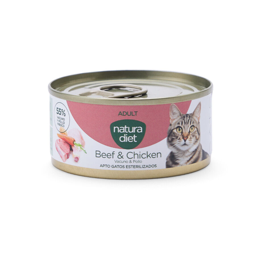 85 g Natura Diet Adult Comida H&uacute;mida de Vaca e Frango em Lata para gatos, , large Imagem n&uacute;mero 1