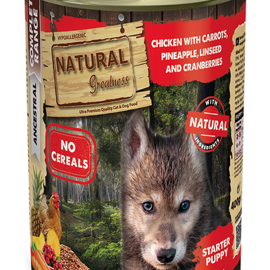 Natural Greatness Complet Range Ancestral Frango com Cenoura e Ananás patê em lata para cães 
