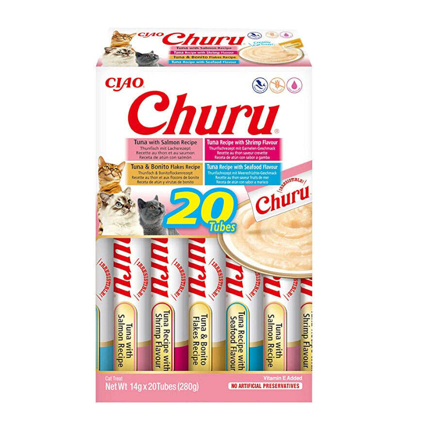 20 saquetas x 14 g Churu Variedades de Marisco Snack L&iacute;quido para gatos, , large Imagem n&uacute;mero 1