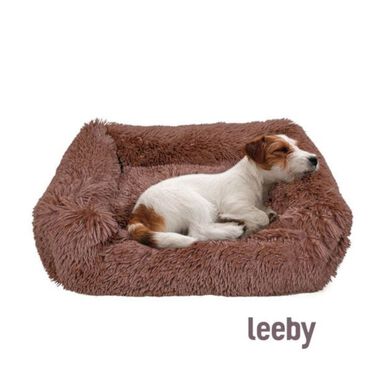 Leeby Cama Suave Anti Stress de Pelo Castanho para cães
