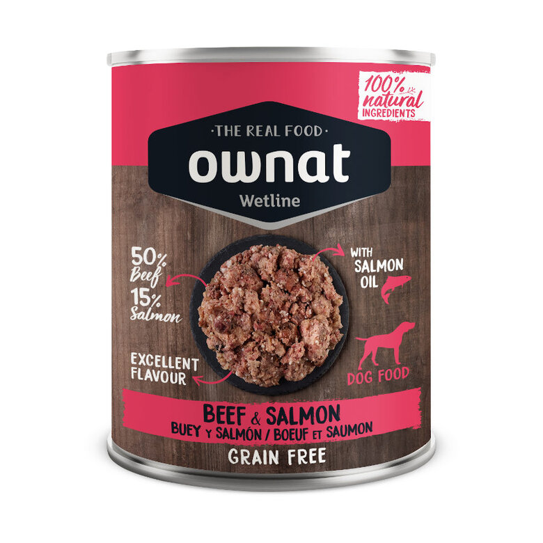 395 g Ownat Wetline Boi e Salmão lata para cães,  Imagem número 1 395 g Ownat Wetline Boi e Salmão lata para cães, , large Imagem número 1