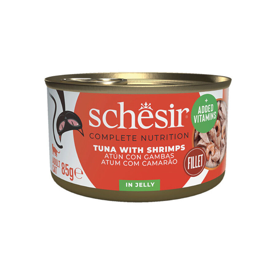 85 g Schesir Adult Atum e Camar&otilde;es lata para gatos, , large Imagem n&uacute;mero 1